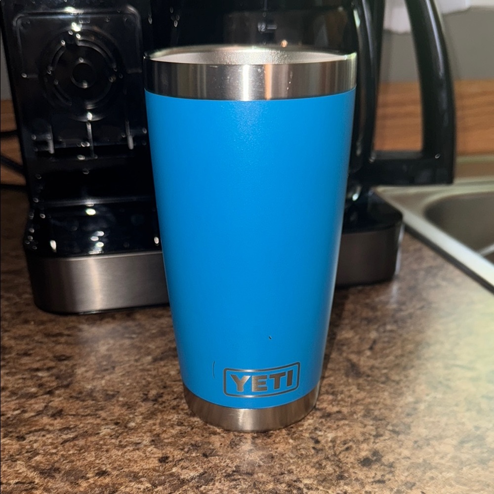 YETI Blue Tumbler with Stainless Steel Trim